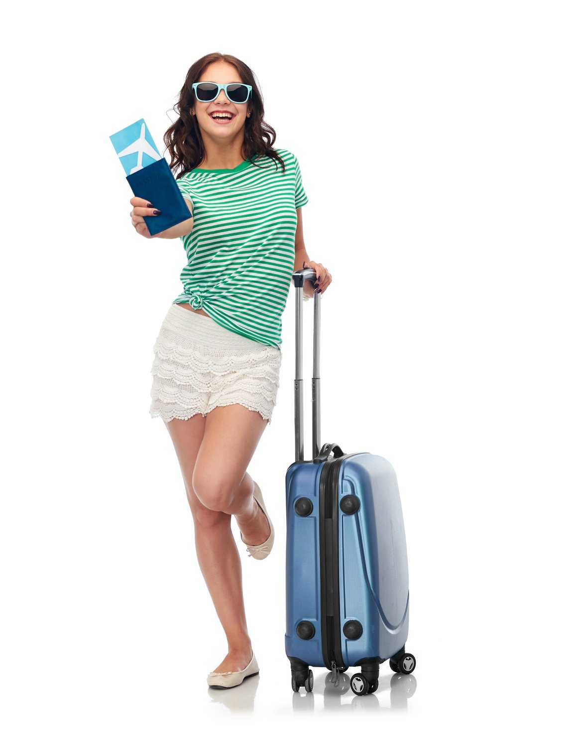 Teenage Girl with Travel Bag and Air Ticket