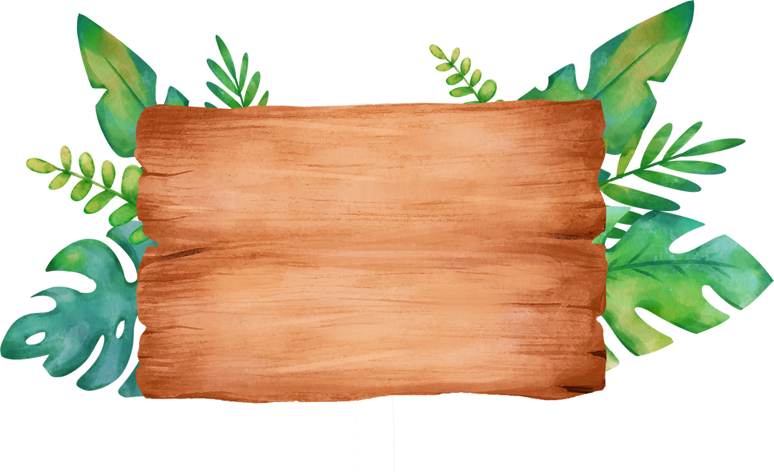 Wooden board with leaves watercolor hand drawn