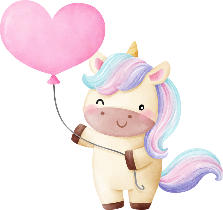 Unicorns valentine with pink heart Watercolor cartoon